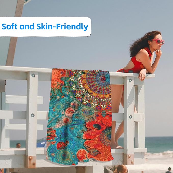Beach Towel,Vintage Colorful Mandala Dark Eyes Lightweight Compact Sand Free Quick Dry Oversized Pool Swimming Towels for Girls Women Adults,29.5"×59"