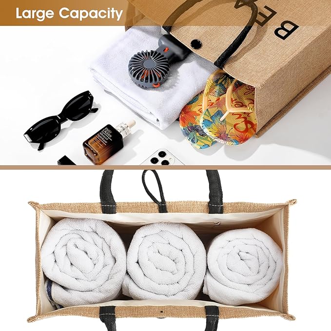 Trifabricy Beach Bag for Women, Woven Straw Beach Tote Bag Waterproof, Weaving Swim Gym Shopping Travel Bags with Button