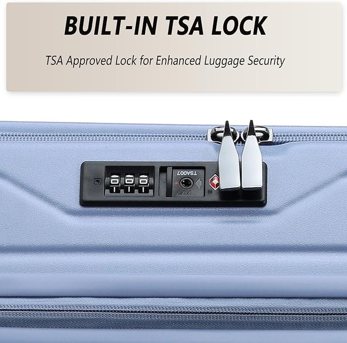 26 Inch Top Opening Expandable Checked Travel Luggage with Spinner Wheels,All PC Hard Shell Hardside Lightweight Medium Suitcase with TSA Approved Cup Holder for Business Trips Woman Men,Blue