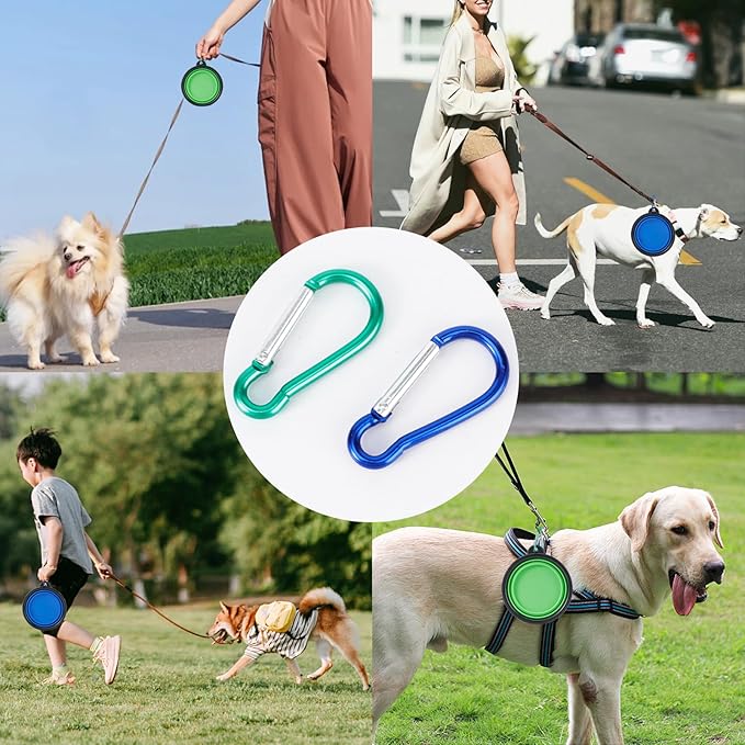 Collapsible Dog Bowls, 2 Pack Travel Dog Bowls, Portable Pet Feeding Water Dish for Pet Walking Parking Traveling with 2 Carabiners (Small, Blue+Green)