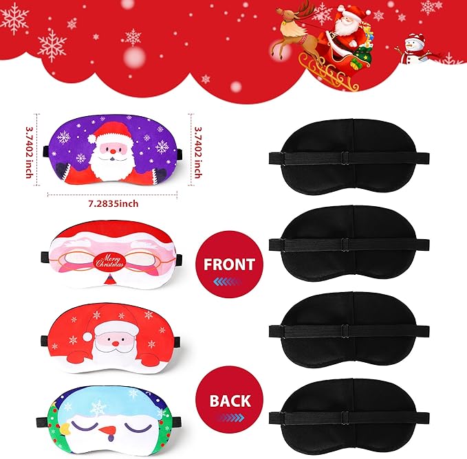 Tphon Christmas Sleep Mask for Adult Kids Boys Girls Sleeping Mask for Christmas, Santa Snowman Cute Eyemask Gifts for Children Christmas Party Present