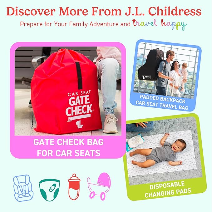 J.L. Childress Gate Check Bag for Single & Some Double Strollers - Travel Bag for Airplane, Fits Most Standard Baby Strollers, Airport Accessories Gate Check, Flying Essentials - Deluxe, Blue