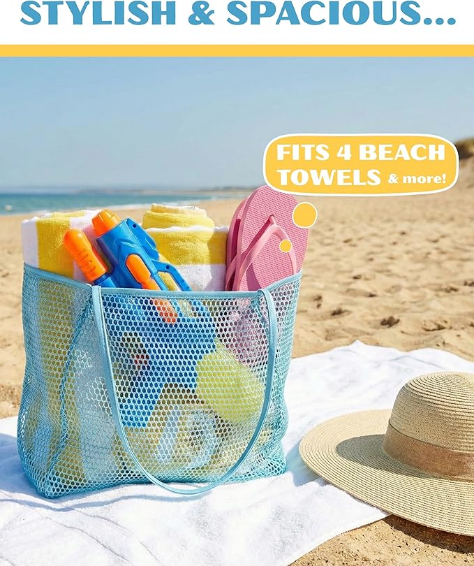 Rave Envy Beach Tote Bag for Women – Waterproof Mesh Tote Bag, Large Capacity Sandproof Beach Bags for Travel