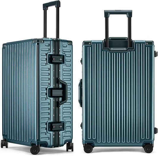 ROAMING Zipperless Luggage 26 Inch with Aluminum Frame, Checked-Large Lightweight 3-Layer PC Hard Shell Suitcase with Spinner Wheels, Metal Travel Luggage with Three TSA Locks, Dark Night Green