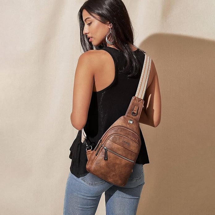 Sling Bag For Women Faux Leather Small Casual Daypack Backpack Fanny Pack Crossbody Chest Bags Purse