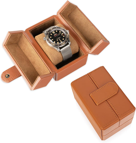Single Travel Watch Case - Vintage Inspired - Exterior, Soft Microfiber Lining, Fits Up to 42mm Watches - Vegan Leather - Reliable Storage for Home or Travel