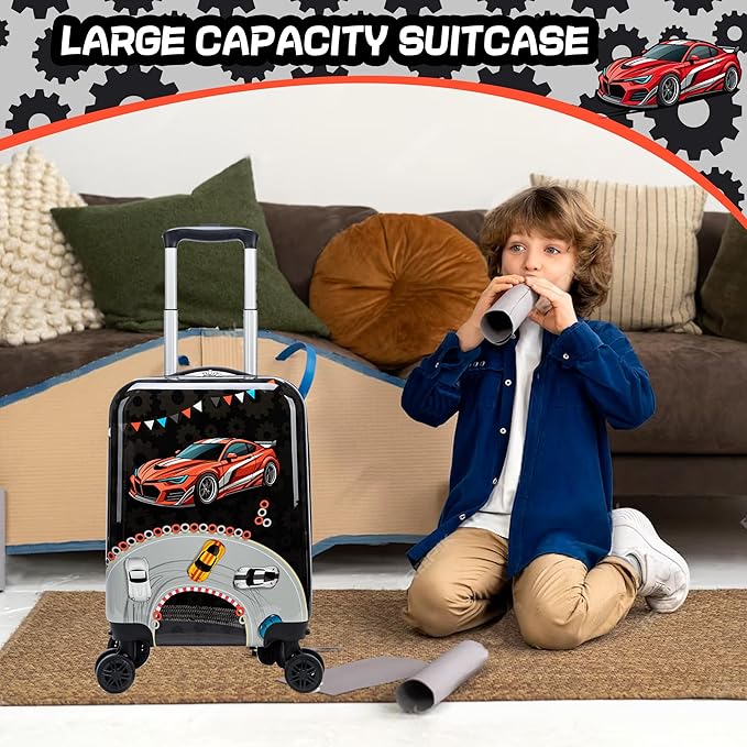 Kids Suitcase Set for Boys Hardside Luggage with Spinner Wheels 2 Piece 16inch Toddler Suitcase for Boys Travel Carry on Luggage Airline Approved