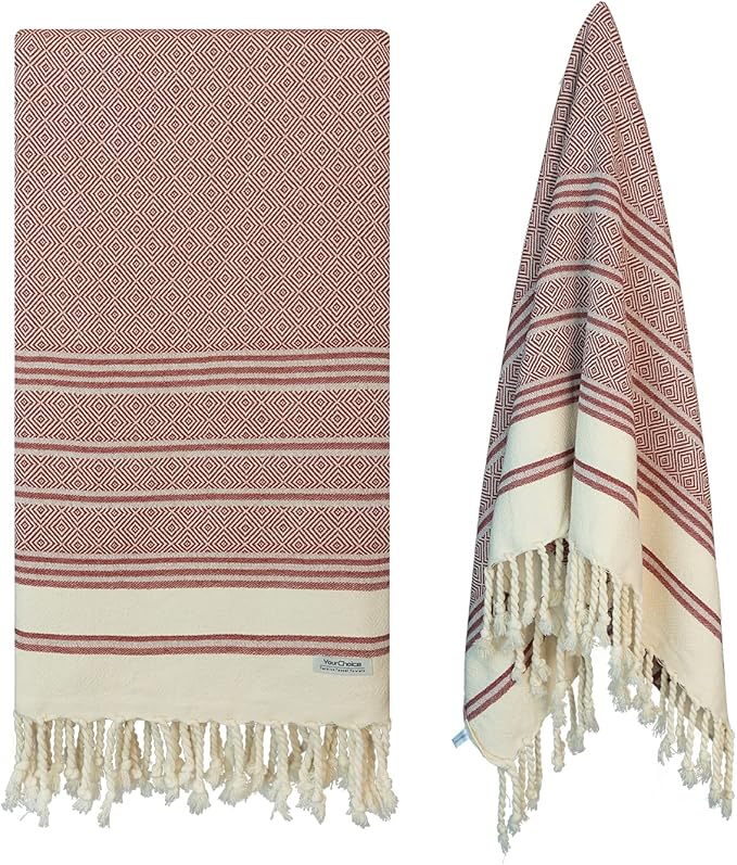 Your Choice Turkish Beach Towel (71x41) - 100% Cotton Turkish Towel, Sand Free Quick Dry Oversized, Lightweight Compact Travel Towel - Color Red