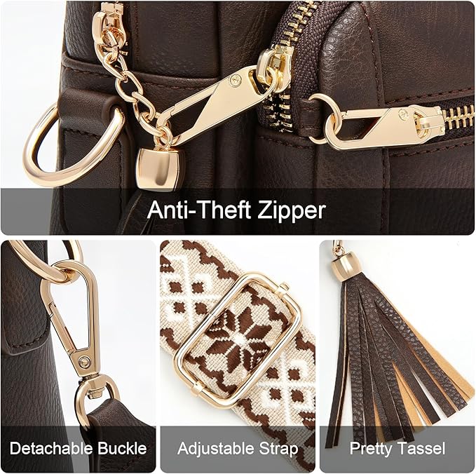 Small Leather Crossbody Bags for Women Anti theft Purses and Handbag Shoulder Hangbag with Wide Strap Tassel