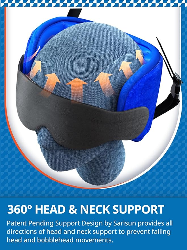 Travel Pillows for Airplanes, Airplane Pillow for Long Flight, Airplane Head Strap with Sleep Eye Mask, 360° Headrest for Car Trip, Stop Bobblehead, Mottled Grey