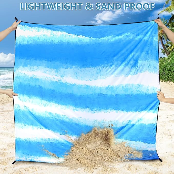 AISPARKY Beach Blanket Waterproof Sandproof Extra Large, Oversized Beach Mat, Quick Drying&Compact&Lightweight, Picnic Blankets Vacation Essentials for Outdoor Beach Camping (79" X 83" (4 Person))