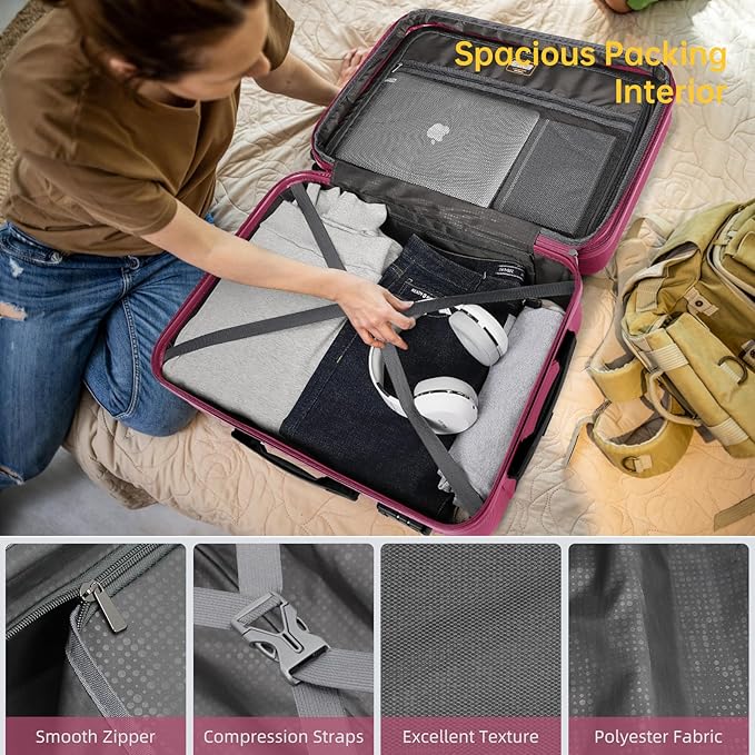 LARVENDER Luggage Sets 6 Piece, Expandable Hardside Carry on Suitcase Set with Spinner Wheels, Lightweight Rolling Luggage Sets for Women with TSA Lock, Hot Pink