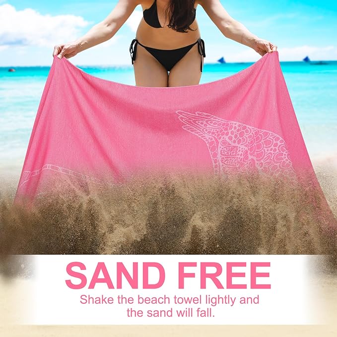 Genovega Oversized Cotton Turkish Beach Towels 72"x36" Lightweight Quick Dry Sandless Pool Swim Towel Large No Sand Adult Travel Compact Blanket Essentials Cruise Accessories Must Haves Pink Leaves
