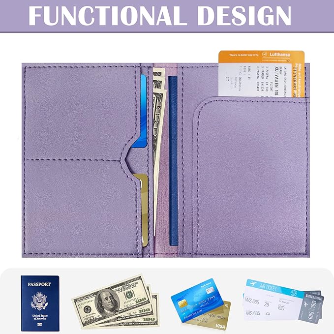 COSHAYSOO Purple Initial Passport Cover Holder and Luggage Tag Set TSA Approved with Alphabet Chenille Letter Patch for Women Teenager Girls, PU Leather Traveling Bag Suitcase Identifier (M)