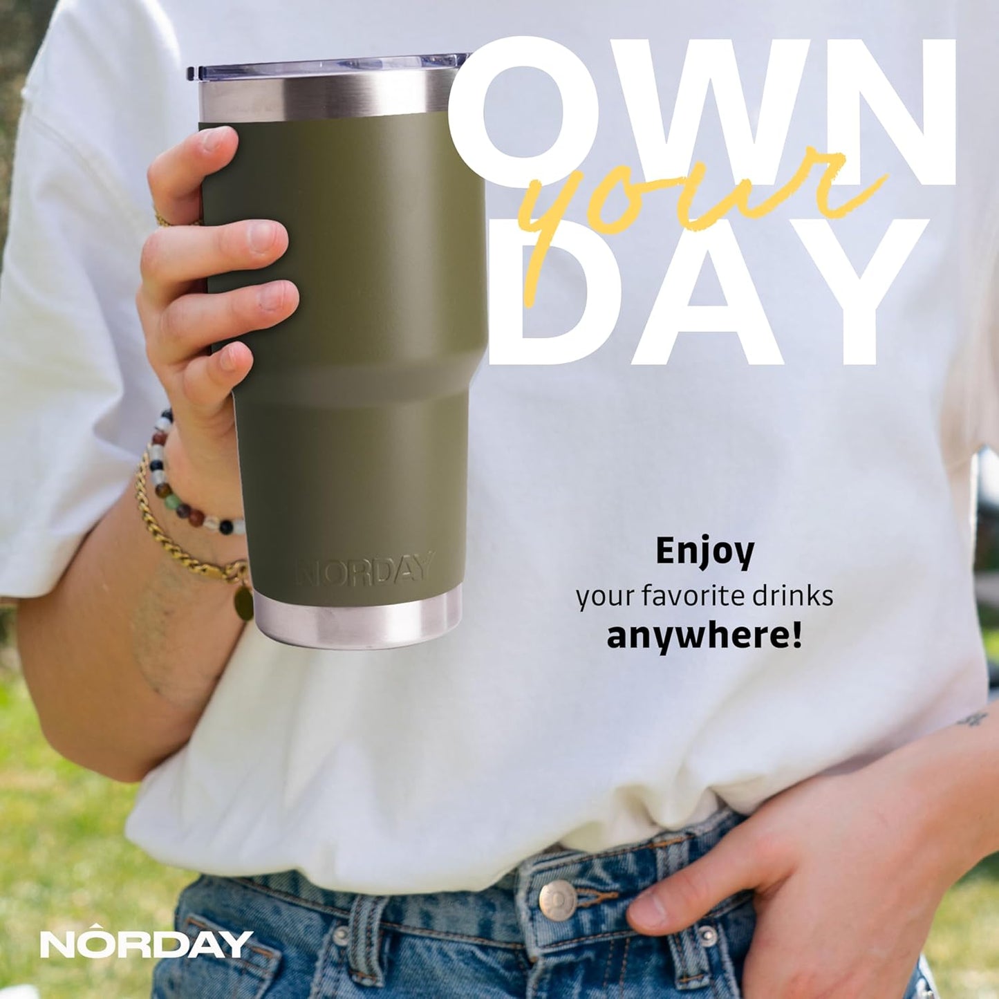 NORDAY | Tumbler with Lid - 30oz - Military Insulated Tumbler - Stainless Steel Tumblers - Double Wall Insulated Travel Coffee Mug for Car Cup Holder - Keeps Temperature for 24hr - Anti Spill Lid