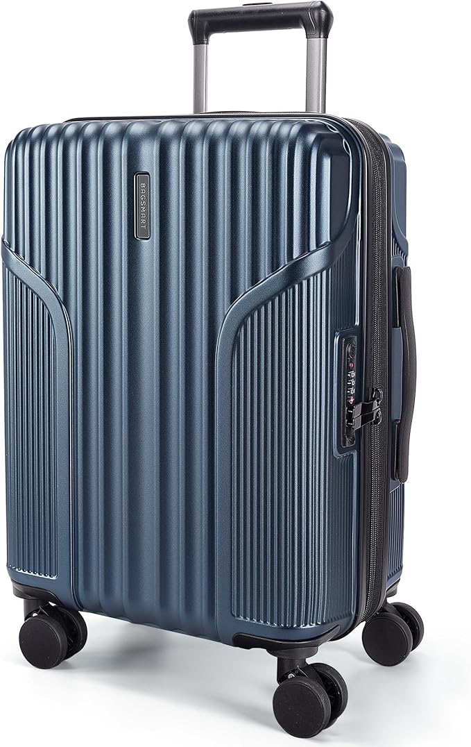 BAGSMART Carry On Luggage 22x14x9 Airline Approved, Lightweight luggage with Spinner Wheels, 20 Inch Expandable Hardside Carry On Suitcase with TSA Lock Rolling Travel suitcase Carry-On, Dark Blue