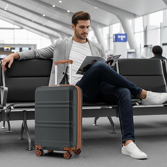 Kono Suitcase Set 3 Piece Luggage Set Expandable PC+ABS Carry On Hardside Luggage with TSA Lock Spinner Wheels (Apricot Grey, 6 piece set)