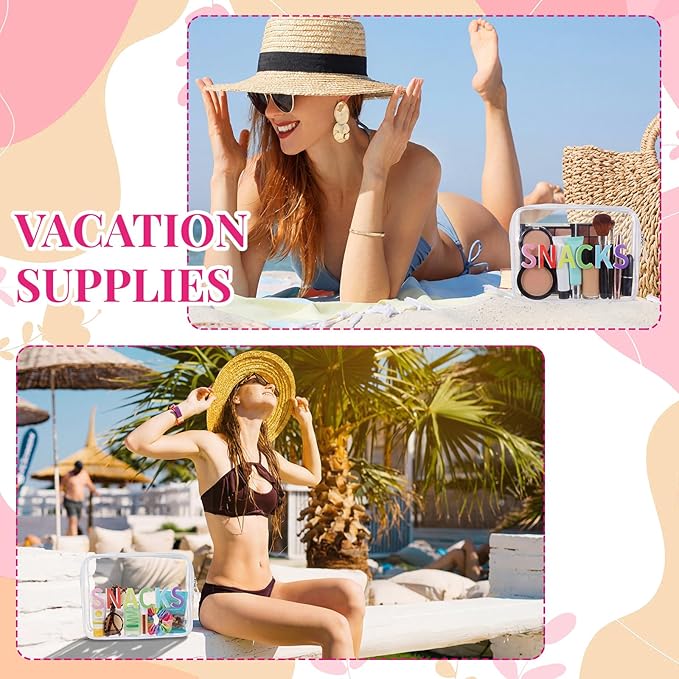 Clear Snack Bag Travel Zipper Pouch Makeup Cosmetic Bag 9.5" x 7" x 3.5" Large Beach Toiletry Pouch PVC Waterproof Transparent Organizer for Women Girl Summer