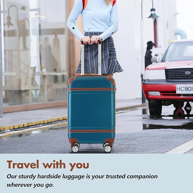 Merax 28 Inch Checked Luggage, Expandable Suitcase with Spinner Wheels, Hard Shell Vintage Luggage Set with TSA Lock(Blue)