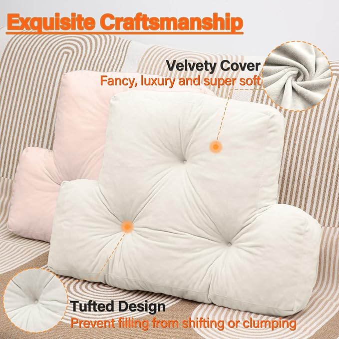 Back Pillow for Chair, Memory Foam Lumbar Pillow for Back Support, Back Rest Cushion for Office, Sofa, Couch Sitting, Recliner, Bed and Lower Back Pain (Beige)