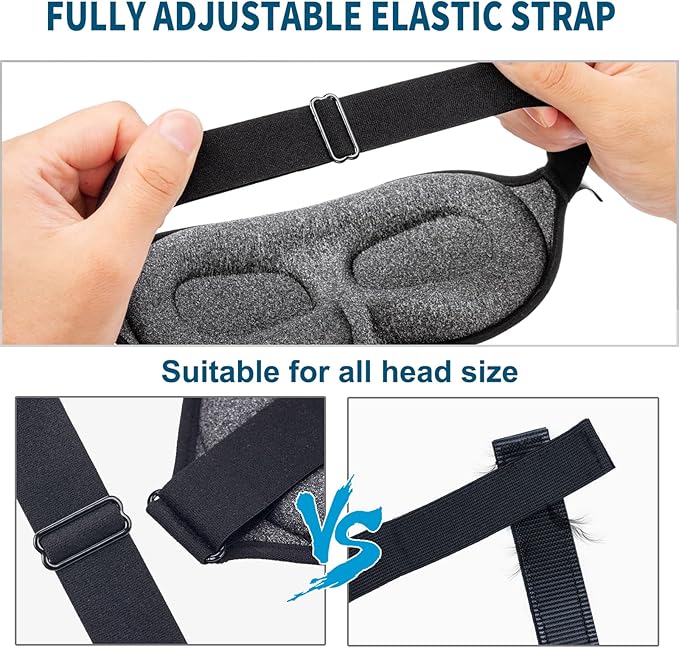 ZGGCD Sleep Mask, 100% Blackout Sleeping Mask for Side Sleeper, 3D Contoured Eye Mask for Women Men, Night Blindfold with Adjustable Strap, Soft Comfortable Eye Cover with Travel Pouch and Earplugs