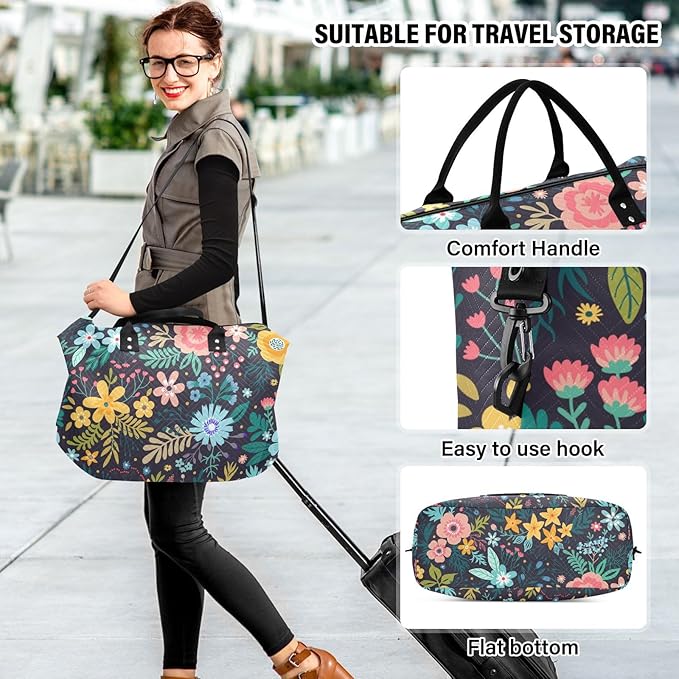 Flower Quilted Travel Bags Weekender Duffle Bags With Toiletry Bag Carry on Overnight Duffels Yoga Gym Bag for Airplanes Business Sports