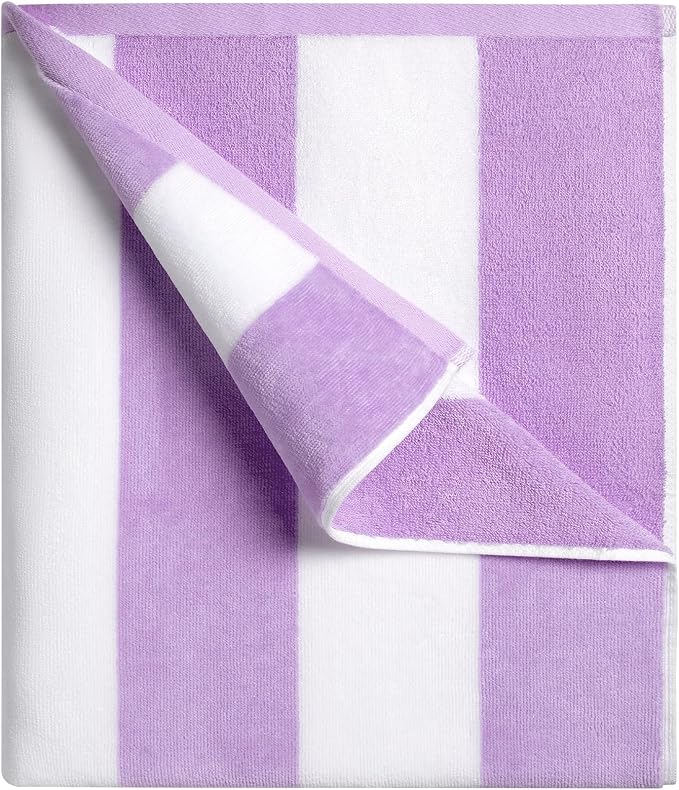 cabanana Large Oversized Beach Towel - 35 x 70 Inch Cotton Pool Towel, Purple Striped Soft Cabana Swim Towel