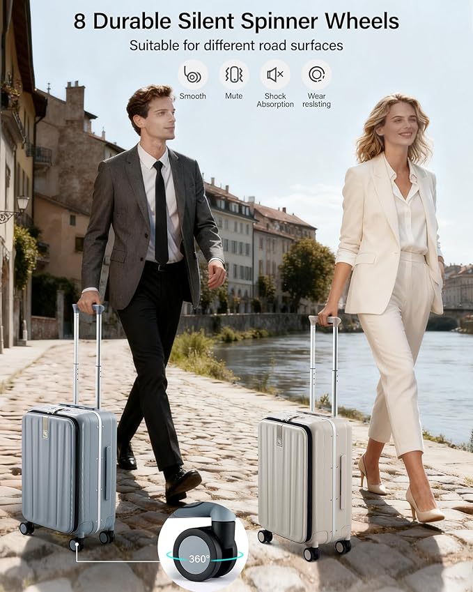 Hanke 24 Inch Checked Luggage PC Hard Case Luggage Top Opening Aluminum Frame Travel Luggage Suitcases with Wheels for Woman Men.(Ivory white)