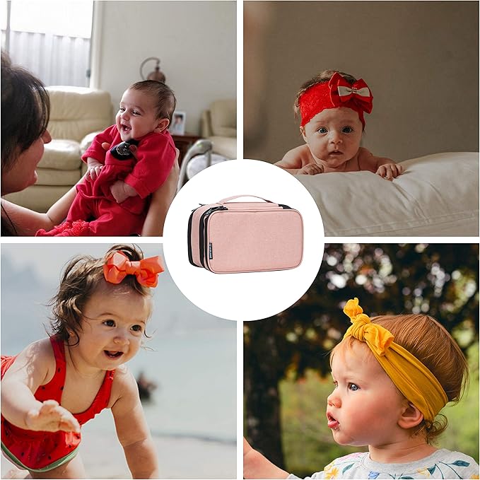 Baby Girl Hair Accessories Storage Bag, Soft Headbands Holder, Barrette, Bows, Hair Ties, Pins, Clips Storage Bag for Girls, Baby Mittens Storage Travel Bag with Multi-Compartment