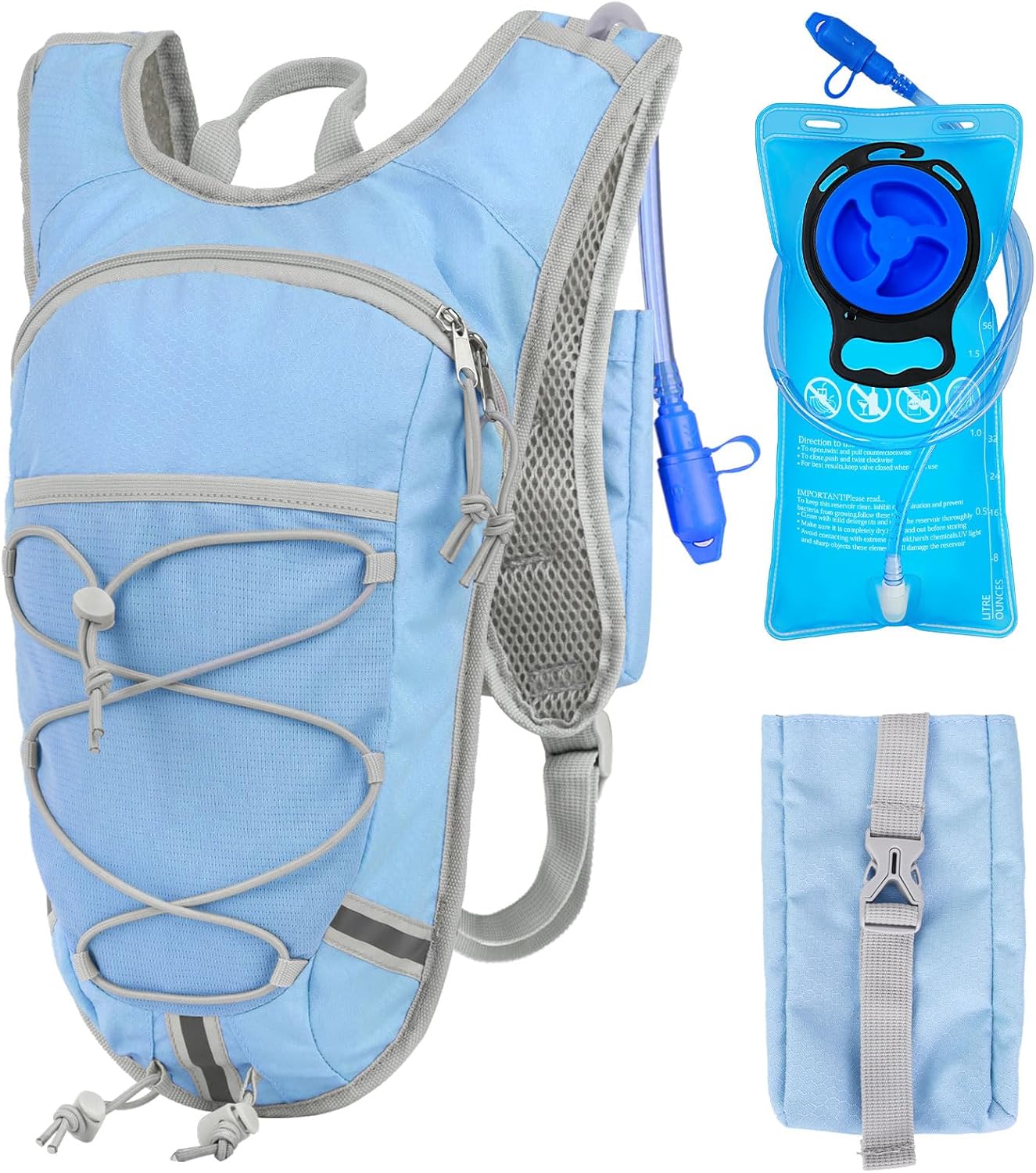 Lightweight Hydration Backpack 2L Water Bladder Pack for Running, Cycling, Hiking – Anti-Theft Water Backpack with Phone Holder, Trekking Pole Holder & Reflective Strips for Men & Women