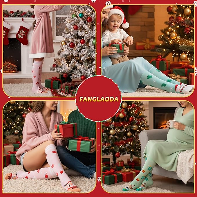 fenglaoda 3 Pairs Compression Socks for Women & Men Knee High Nurse Pregnant Cute Medical Running Travel Athletic