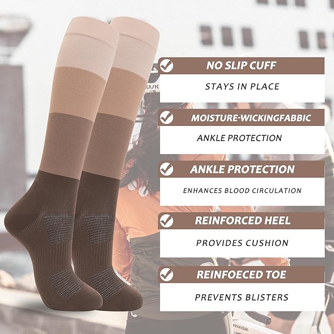 fenglaoda 3 Pairs Compression Socks for Women & Men Knee High Nurse Pregnant Cute Medical Running Travel Athletic