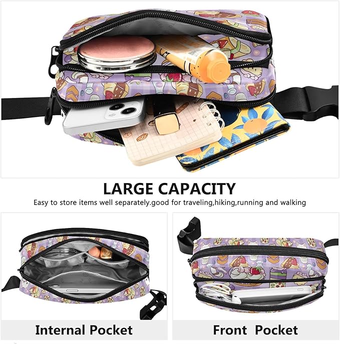 Kawaii Cat Milk Cake Fanny Pack for Women Men Water Resistant Fashion Waist Packs with Adjustable Strap Belt Bag for Travel Workout Jogging Hiking 21219075