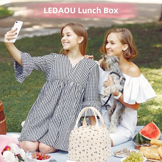 LEDAOU Lunch Box for Women Insulated Lunch Bag Cute Lunchbox Compact Cooler Thermal Reusable Lunch Tote for Work School Picnic Travel