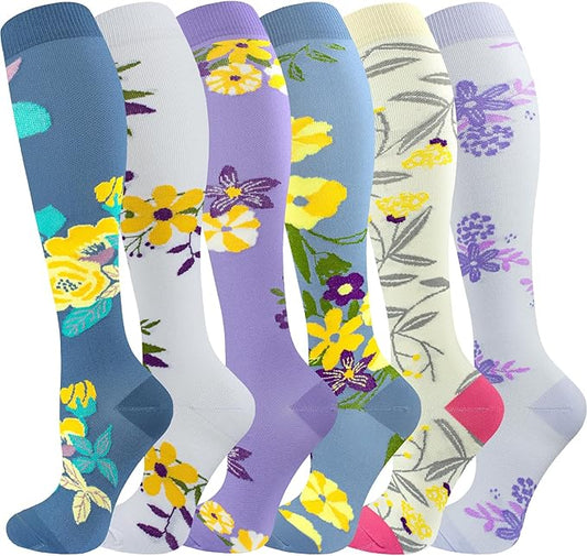 bropite Flora Compression Socks for Women & Men-Knee high 6 Pairs 20-30mmhg Support Running Nurse Travel