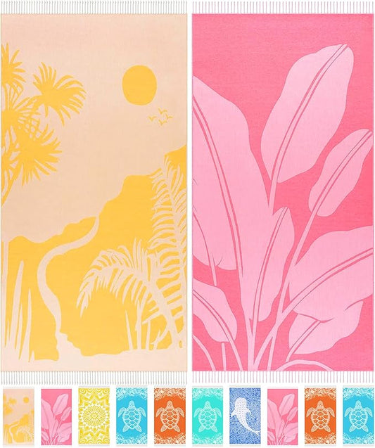 Antfuny 2 Pack Turkish Beach Towel Quick Dry Absorbent Lightweight Thin Bathroom Bath Pool Swim Towels Extra Large Oversized Sand Free Towel Beach Accessories Essentials Stuff Adults Gift Yellow Pink