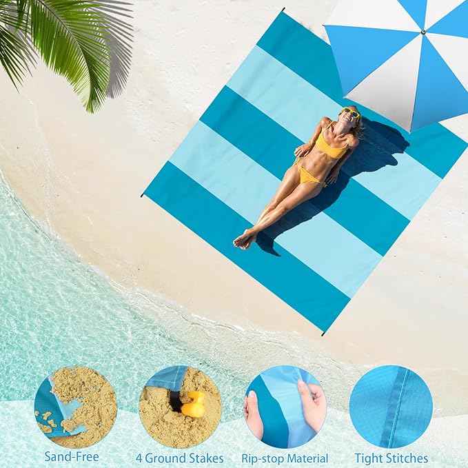 BYDOLL Beach Blanket 78''X81'' Waterproof Sandproof Suits1-4 Adults Oversized Lightweight Large Blanket Picnic Mat for Beach Sand Free Travel Camping Hiking Picnic