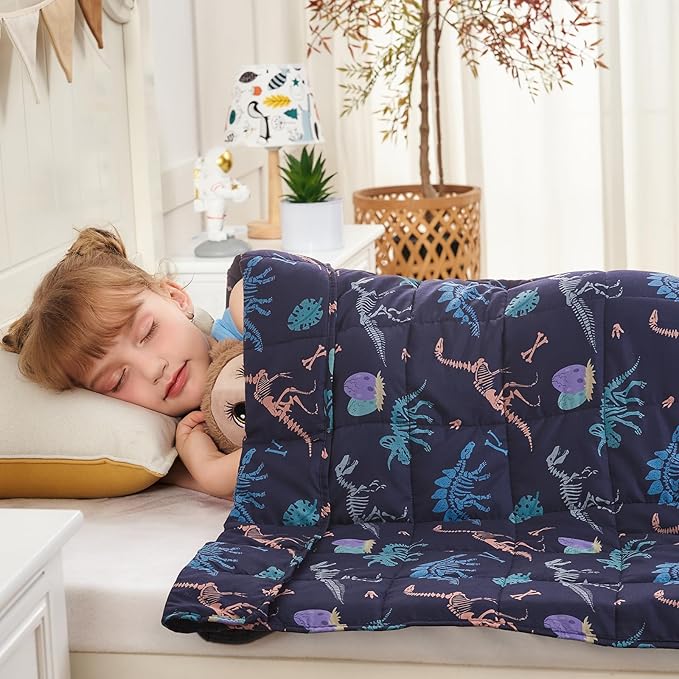 yescool Dinosaur Weighted Blanket 5 Pounds Cooling Weighted Lap Blanket, Navy Heavy Blankets for Sleeping, Weighted Throw Blankets Gifts for 40-60lbs, 36"x48"