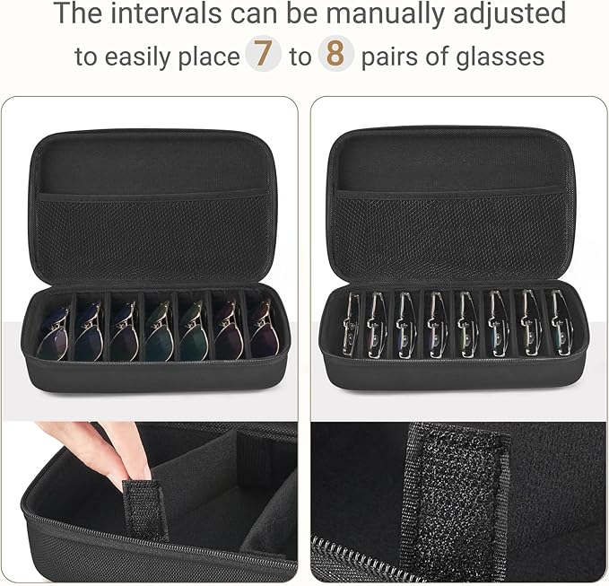 Mkono Travel Sunglasses Organizer Glasses Case Multiple Pairs with Adjustable Slots Portable Eyeglasses Case Storage Box for Men Women, Large, Black