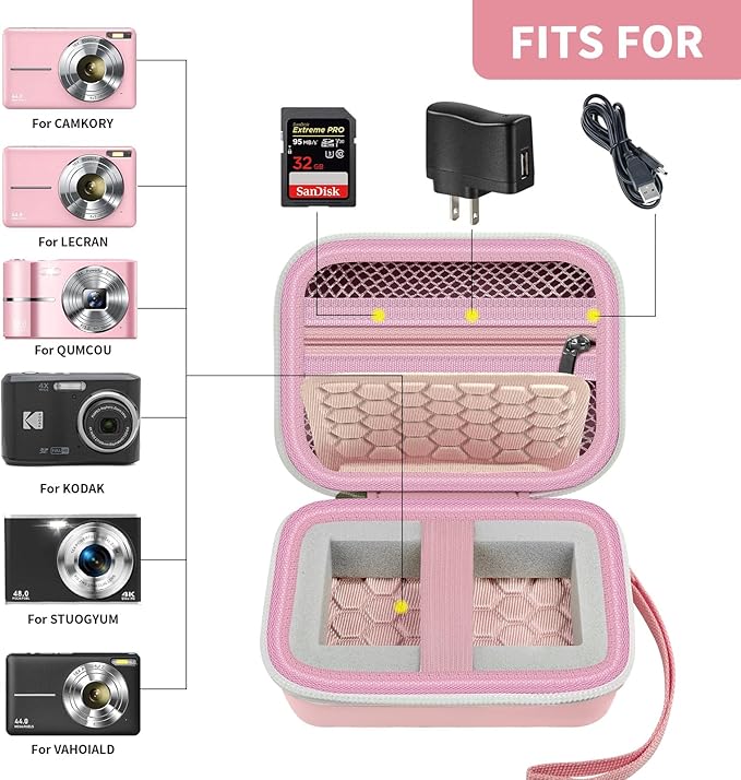Comecase Carrying & Protective Case for Digital Camera, for CAMKORY/for Kodak Pixpro FZ45 FZ55/for Canon PowerShot ELPH 180/190 / for Sony DSCW800 DSCW830 Cameras for Travel - Pink