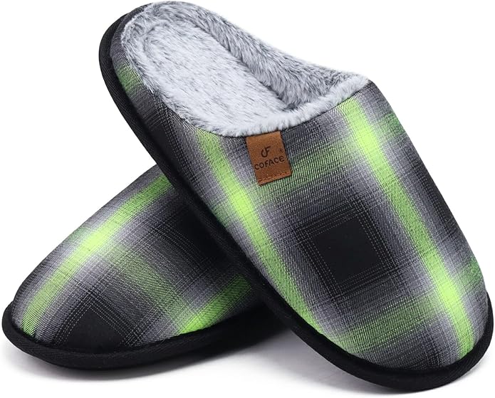COFACE Mens Cozy Memory Foam Scuff Slippers Casual Slip On Warm House Shoes Indoor/Outdoor Sandal Slippers With Arch Support Rubber Sole Size 7-15