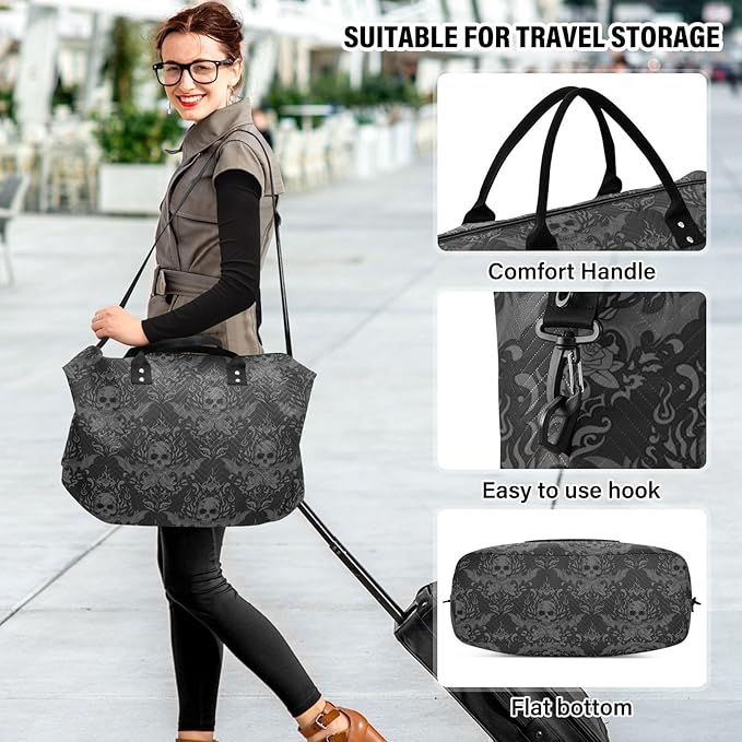 Gothic Skull Quilted Travel Bags Weekender Duffle Bags With Toiletry Bag Carry on Overnight Duffels Yoga Gym Bag for Airplanes Business Sports