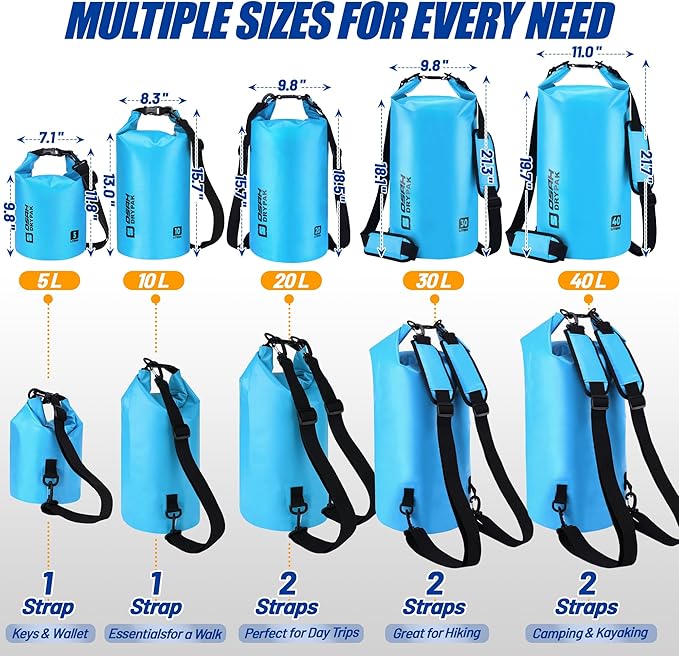 Waterproof Dry Bag, 5L/10L/20L/30L/40L Roll Top Lightweight Storage Backpack with Phone Case for Women & Men, Floating Waterproof Sack for Travel, Swimming, Kayaking, Paddle Board, Camping & Beach