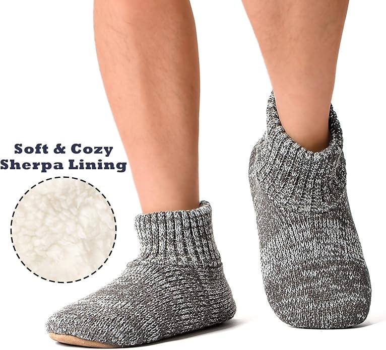 Cozylook Men's Slipper Socks with Grips, Fuzzy Indoor Slippers for Men, Soft Warm Winter Socks with Non-slip Soles