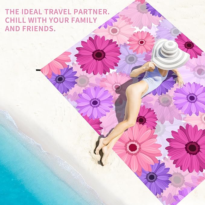 BYDOLL Beach Blanket Waterproof Sandproof 78''×110'' Suits1-7 Adults Compact Lightweight Oversized Sand-Free Blanket Large Picnic Mat for Beach Travel Camping Hiking