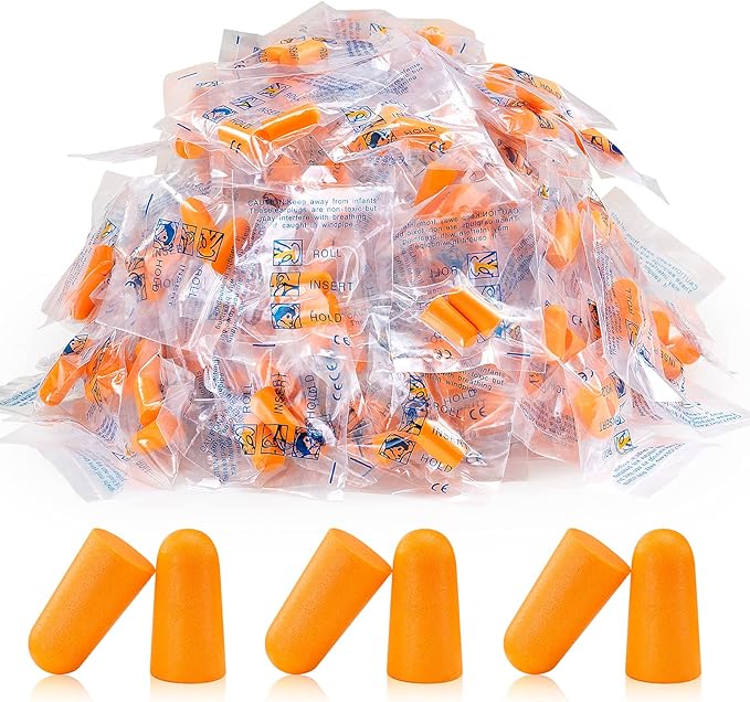 100 Pairs Orange Foam Ear Plugs - 33dB NRR Noise Cancelling, Soft & Comfortable, Individually Wrapped for Sleeping, Work, Travel, Loud Events, and Snoring