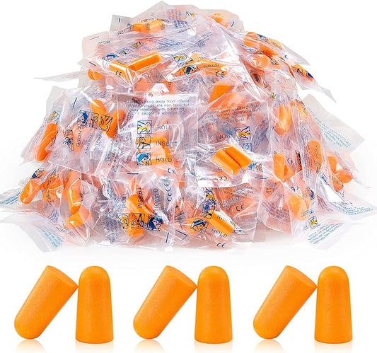 100 Pairs Orange Foam Ear Plugs - 33dB NRR Noise Cancelling, Soft & Comfortable, Individually Wrapped for Sleeping, Work, Travel, Loud Events, and Snoring