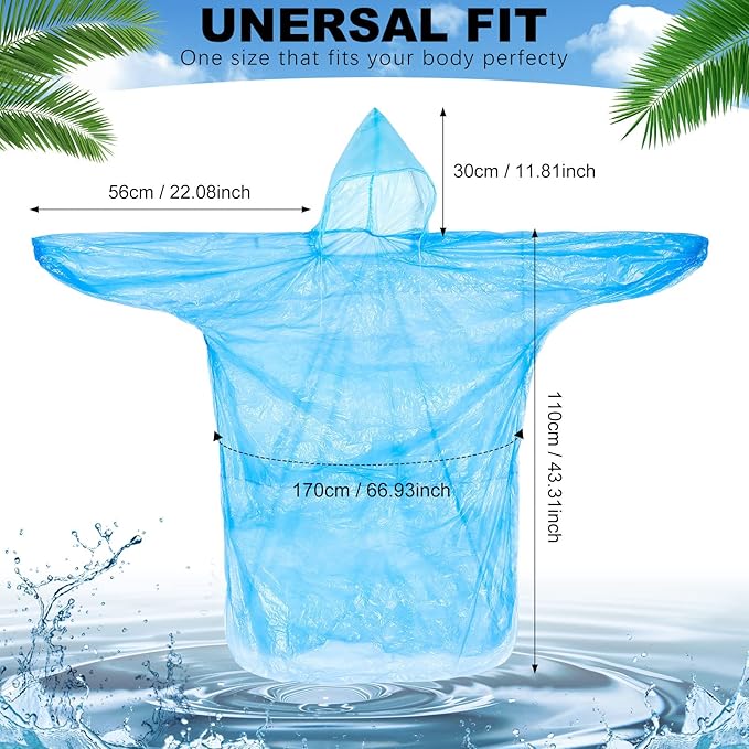 Handepo 200 Pcs Adults Rain Ponchos Bulk Disposable Rain Ponchos with Hood Emergency Disposable Raincoat for Adults Homeless