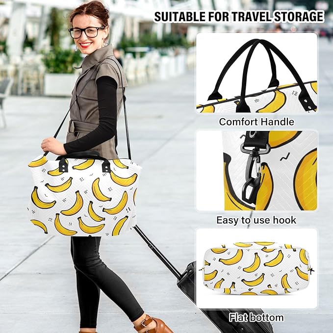 Travel Duffle Bag, Cartoon Banana Pattern Gym Bag with Storage Bag Weekender Overnight Bag for Men Women Trip Sports Yoga
