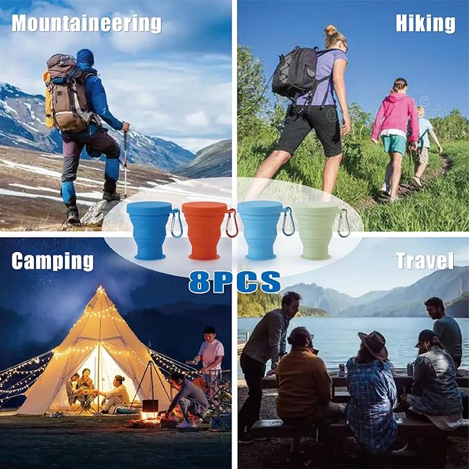 GUANCI Silicone Collapsible Travel Cup Set Silicone Folding Camping Cup with Lids Foldable Drinking Cup Sets Portable Dishwasher Safe for Outdoor Hiking Travel Sport | Collapsible, Folding, Foldable, Sets, Portable, Dishwasher Safe